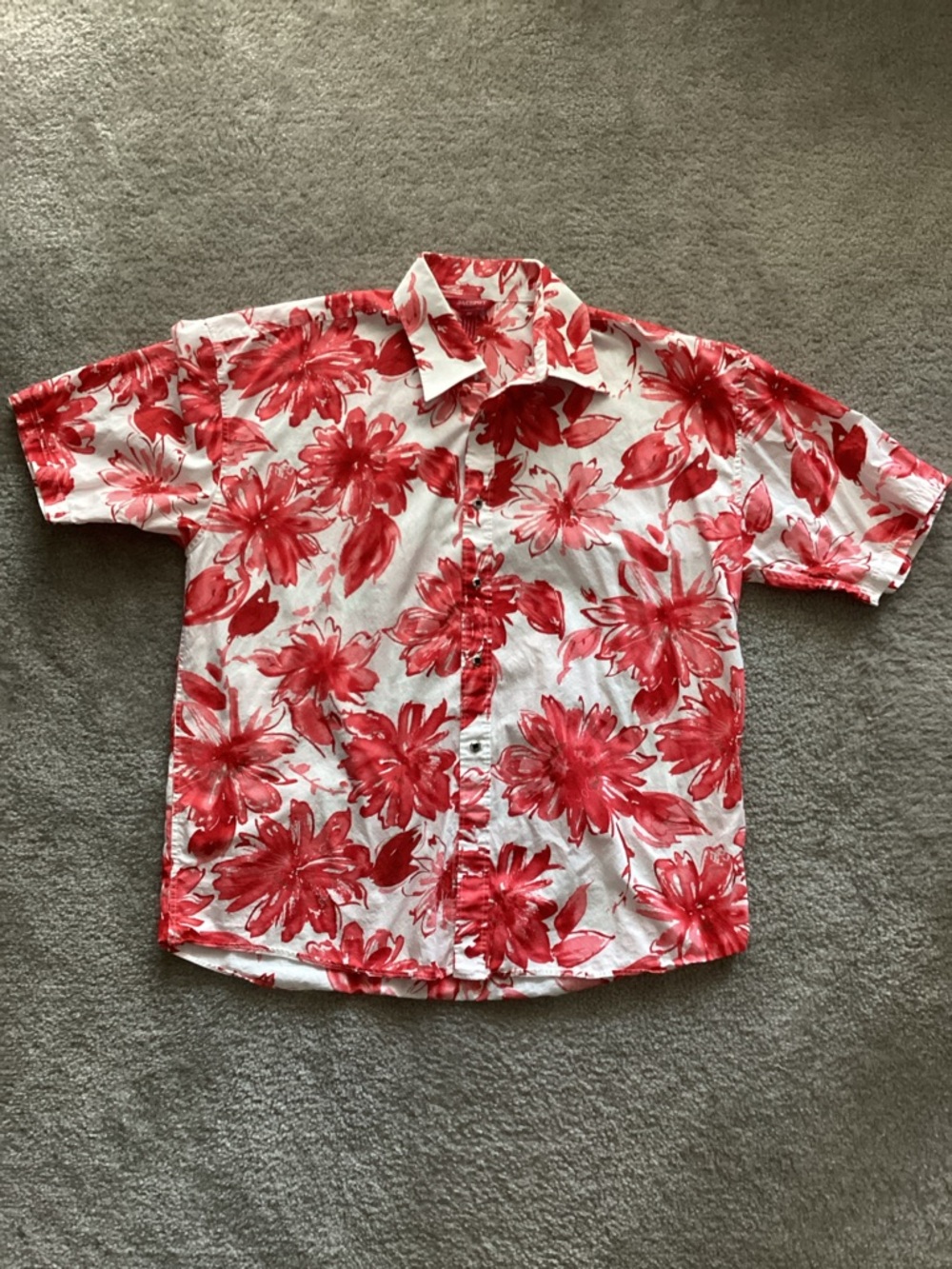Men's Casual Red Floral Button-Down Shirt - Runs BIG